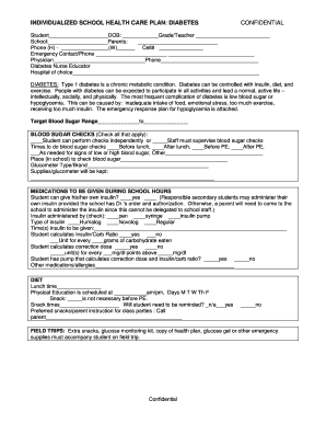 Individualized School Health Care Plan Diabetes