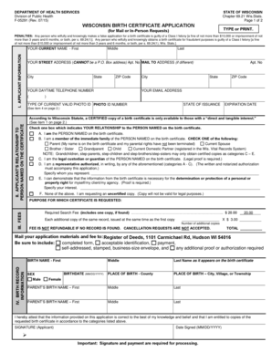 Wisconsin Birth Certificate Application