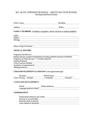 Child Developmental and Social History Form
