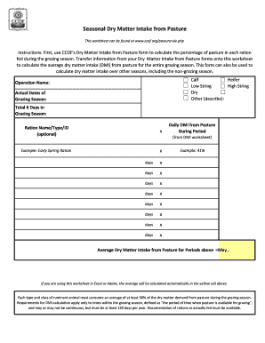 Dry Matter Intake from Pasture Worksheet