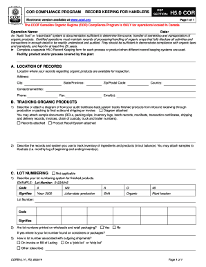 CCOF Canadian Organic Regime Compliance Program Record Keeping Form