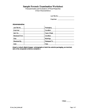 Forensic Examination Worksheet for Fired Projectiles