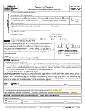 University of Massachusetts W-9 Form