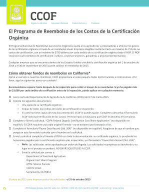 Solicitud de Verificación de los Costos de Certificación Orgánica