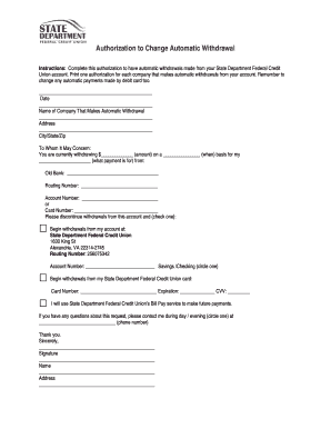 Authorization to Change Automatic Withdrawal
