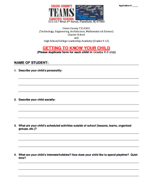 Getting to Know Your Child Form