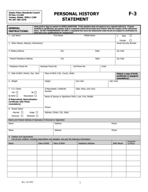 Alaska Police Standards Council Personal History Statement