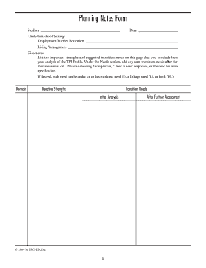 Planning Notes Form