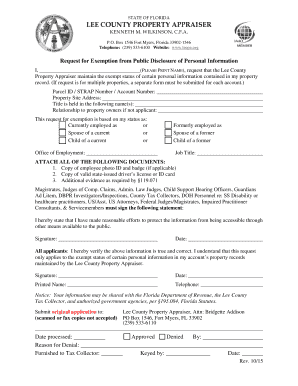 Request for Exemption from Public Disclosure of Personal Information