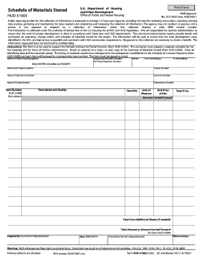 HUD-51003 Schedule of Materials Stored