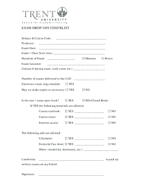 Exam Drop-Off Checklist