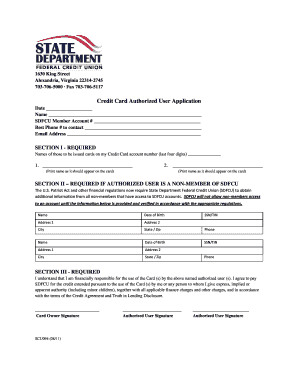 Credit Card Authorized User Application