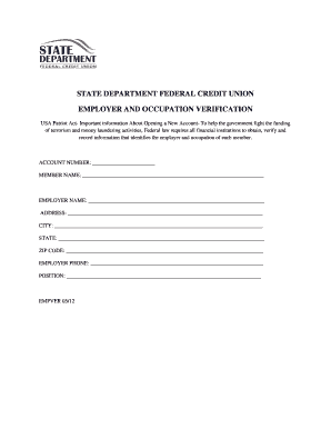 Employer and Occupation Verification Form