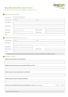 Monthly Benefit Claim Form - OnePath - onepath co