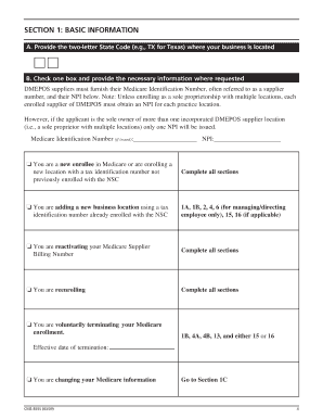 CMS-855S Medicare DMEPOS Enrollment Application