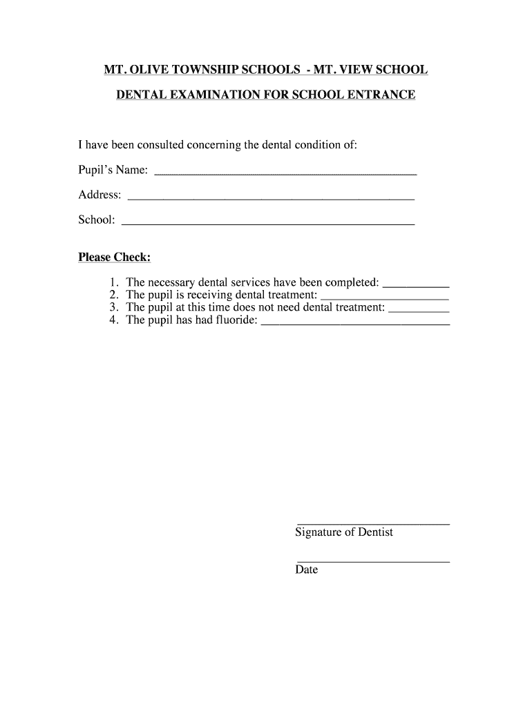 Fillable Online mtoliveboe dental form for kindergartendoc mtoliveboe Fax Email Print pdfFiller
