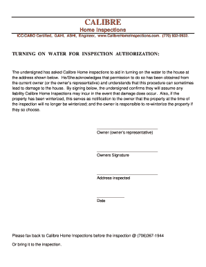 Home Inspection Water Turn-On Authorization