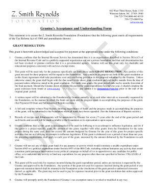 Grantee's Acceptance and Understanding Form
