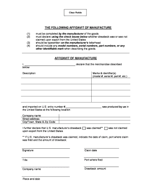 Affidavit of Manufacture