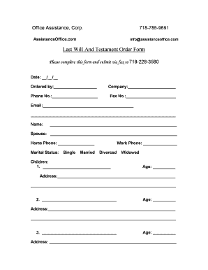 Last Will And Testament Order Form
