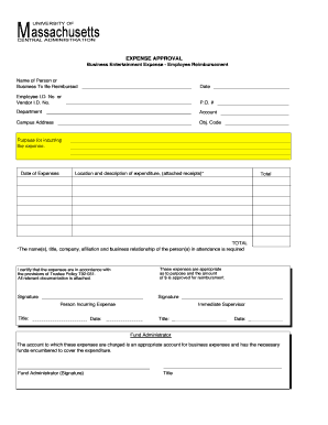 University of Massachusetts Expense Approval Form
