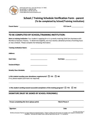 School Training Schedule Verification Form