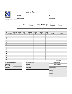 University of Massachusetts Journal Entry Form