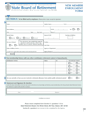 Massachusetts State Retirement System New Member Enrollment Form