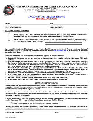 American Maritime Officers Vacation Plan Application