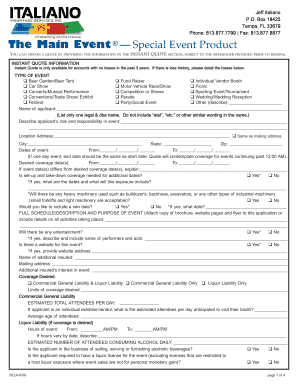 Special Event Product Liability Insurance Application