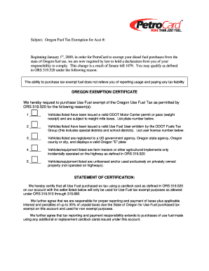 Oregon Fuel Tax Exemption Certificate