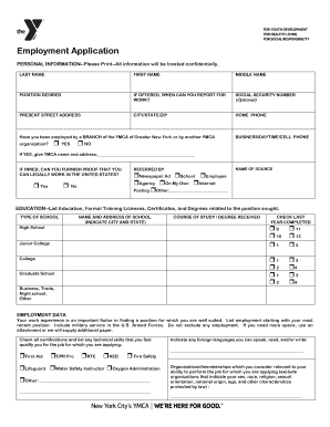 YMCA Employment Application Form