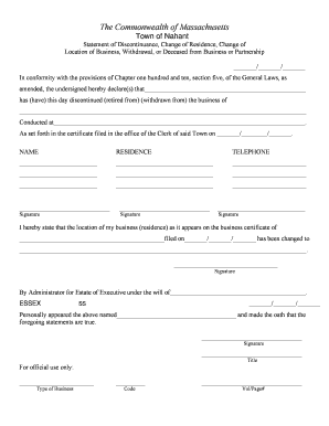 Massachusetts Business Discontinuance Form