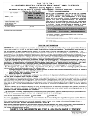 2013 Texas Business Personal Property Tax Rendition Form
