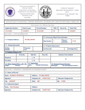 Massachusetts Building Permit Application