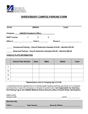 UMASS Parking Form