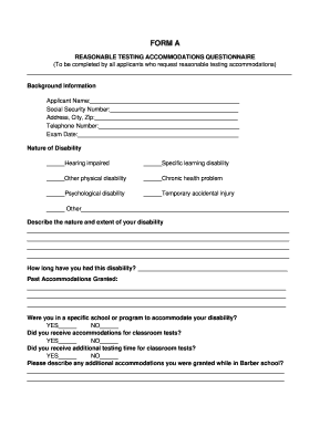Reasonable Testing Accommodations Questionnaire