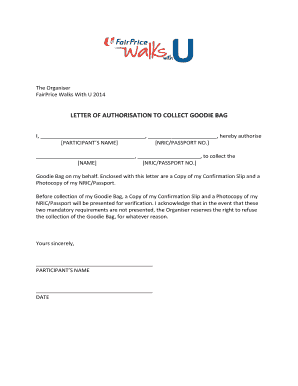 LETTER OF AUTHORISATION TO COLLECT GOODIE BAG