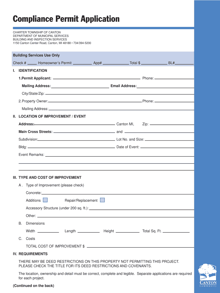 Fillable Online cantonmi Compliance Permit Application Canton Fax Email Print pdfFiller