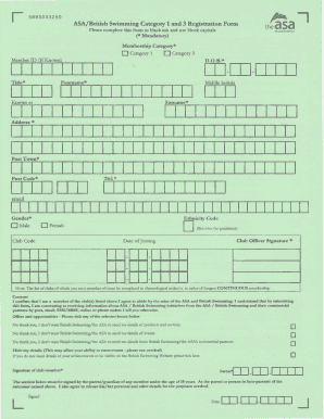 ASA/British Swimming Category 1 and 3 Registration Form
