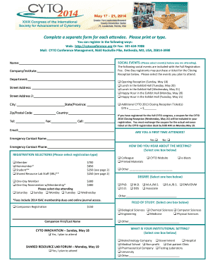 CYTO 2014 Conference Registration Form