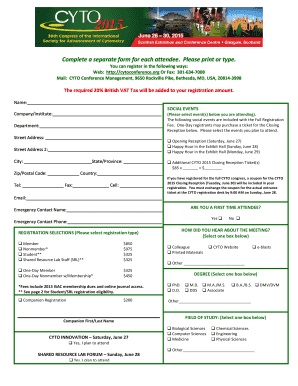CYTO 2015 Conference Registration Form
