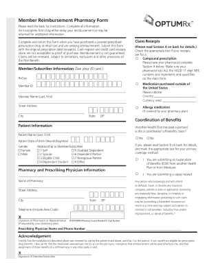 Member Reimbursement Pharmacy Form