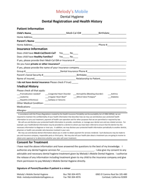 Dental Registration and Health History Form