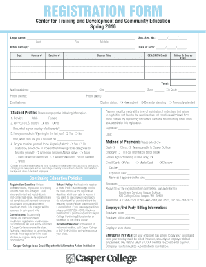 Casper College Registration Form