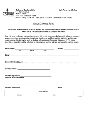 College of Southern Idaho Major Change Form