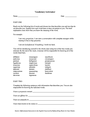 Vocabulary Icebreaker Activity