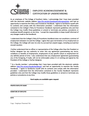 Employee Acknowledgment & Certification of Understanding