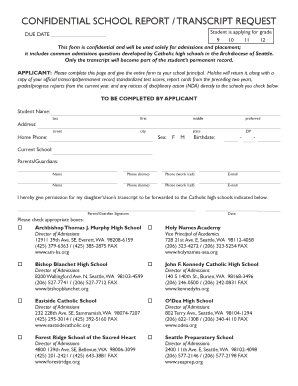 Confidential School Transcript Request Form