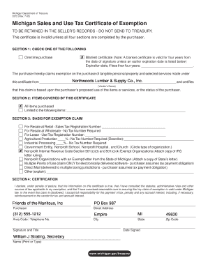 Michigan Sales and Use Tax Certificate of Exemption